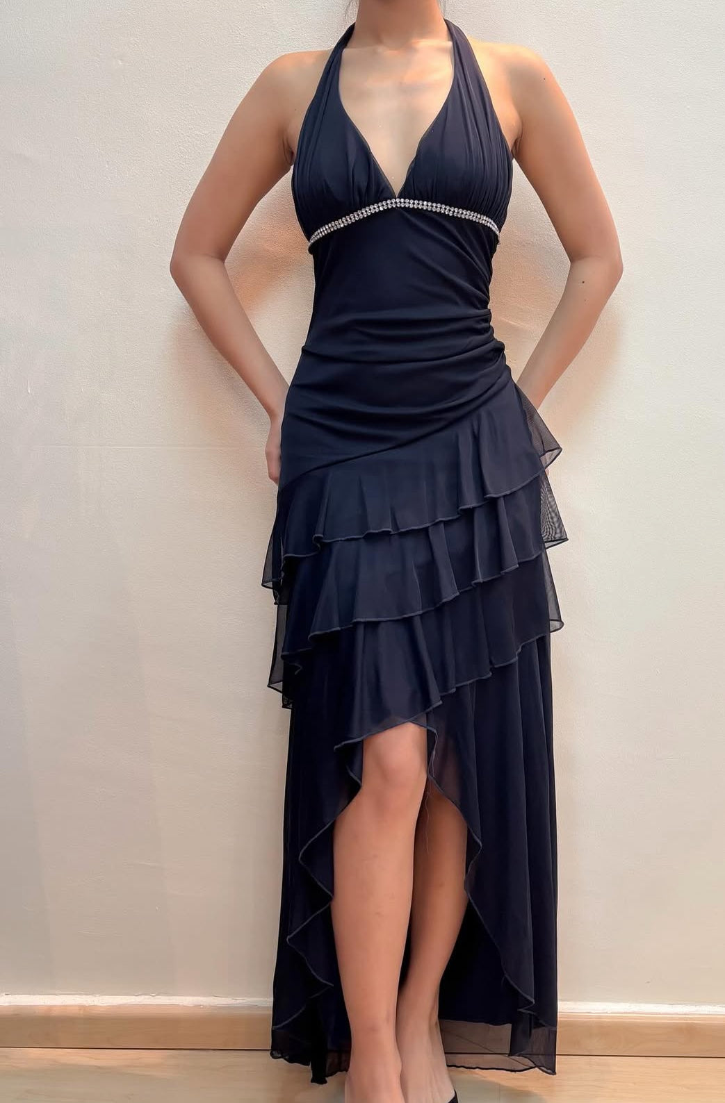 Halter Long Prom Dress Layered Formal Evening Party Gown J8547