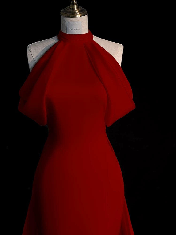Sexy Sheath Halter Red Satin Long Prom & Evening Dress Formal Dress - View 5 | FashionDia