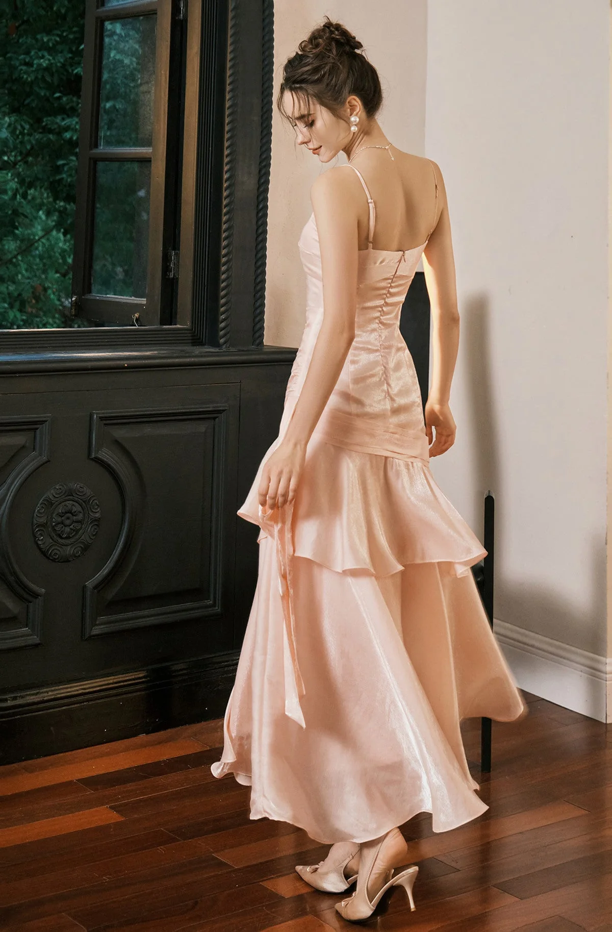 Sweet Pink Sweetheart Straps Mermaid Evening Dress Satin Long Prom Dress Y8092 - View 3 | VelvetHem