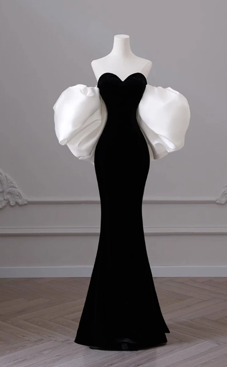 Black one-shoulder evening dress high-end mermaid banquet temperament prom dress Y4382 - VelvetHem