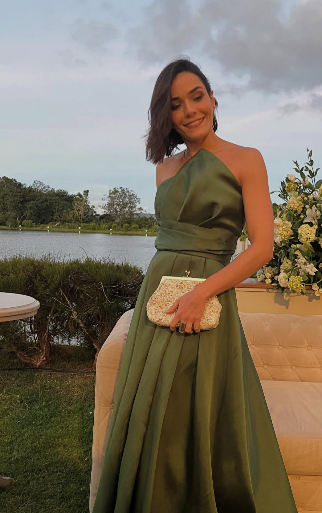 A Line Green Long Prom Dress Formal Wedding Guest Dress J8021