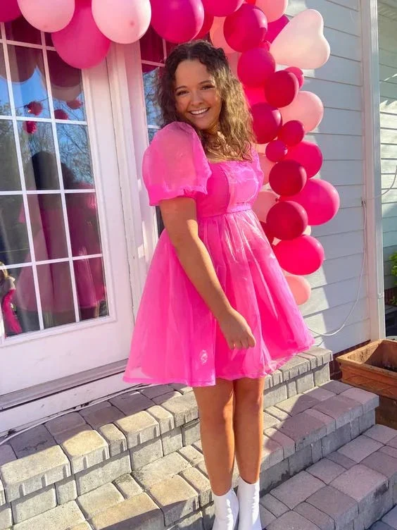 Organza Pink Baby Doll Dress,Pink Birthday Dress Pink Homecoming Dress Y2060 by simplepromdress