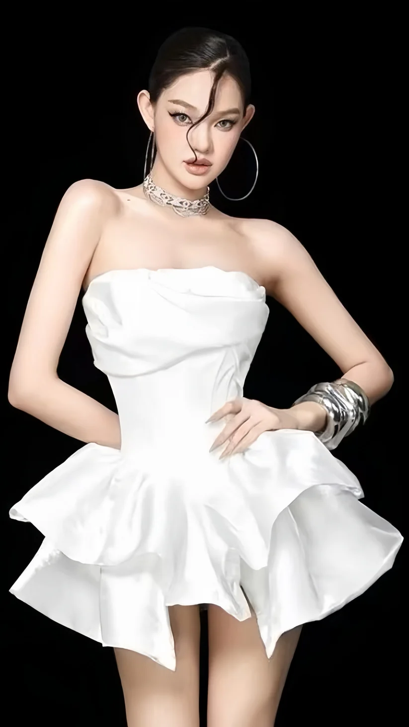 Stylish Strapless White Satin Pleated A Line Short Party Dress Short Graduation Homecoming Dress