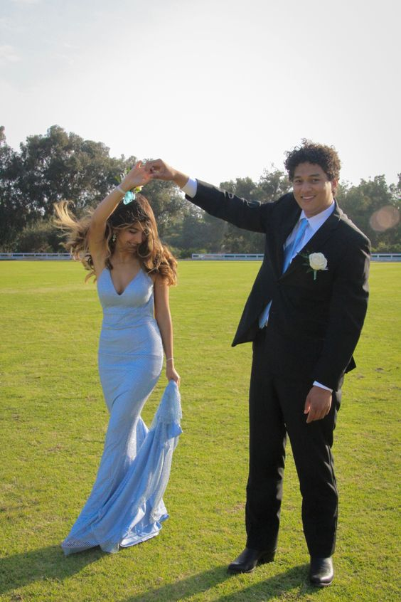 Elegant Blue Mermaid V-Neck Prom Dress,Blue Formal Dress - FashionDia