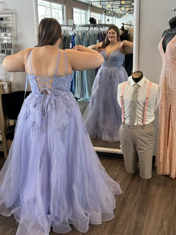 Purple tulle lace long prom dress, purple lace evening dress