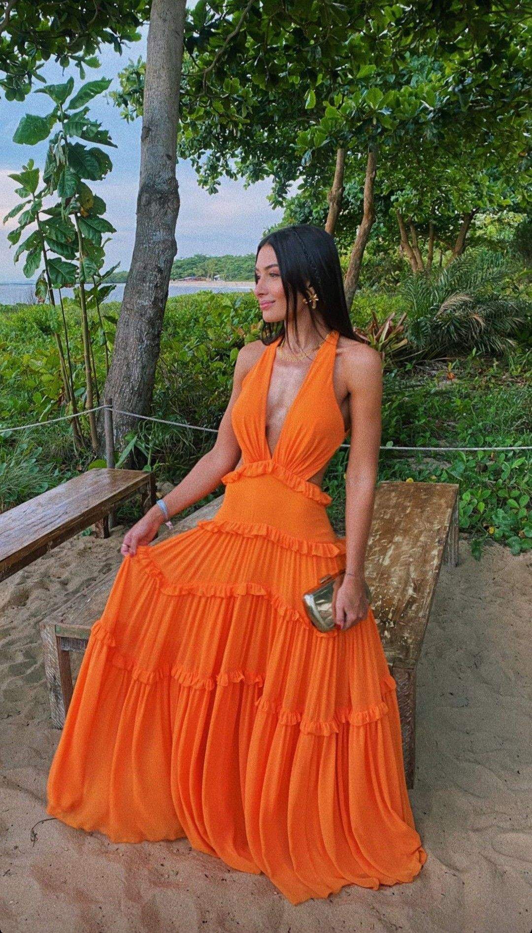 A-Line Deep V-Neck Long Prom Dress,Summer Beach Dress - FashionDia