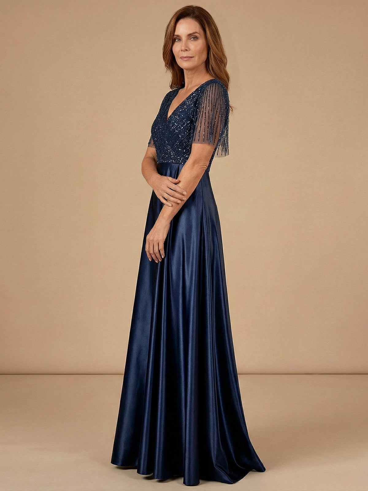 Tassel V-Neck A-Line Sparky Sequins Mother of the Brides Dresses - View 4 | FashionDia