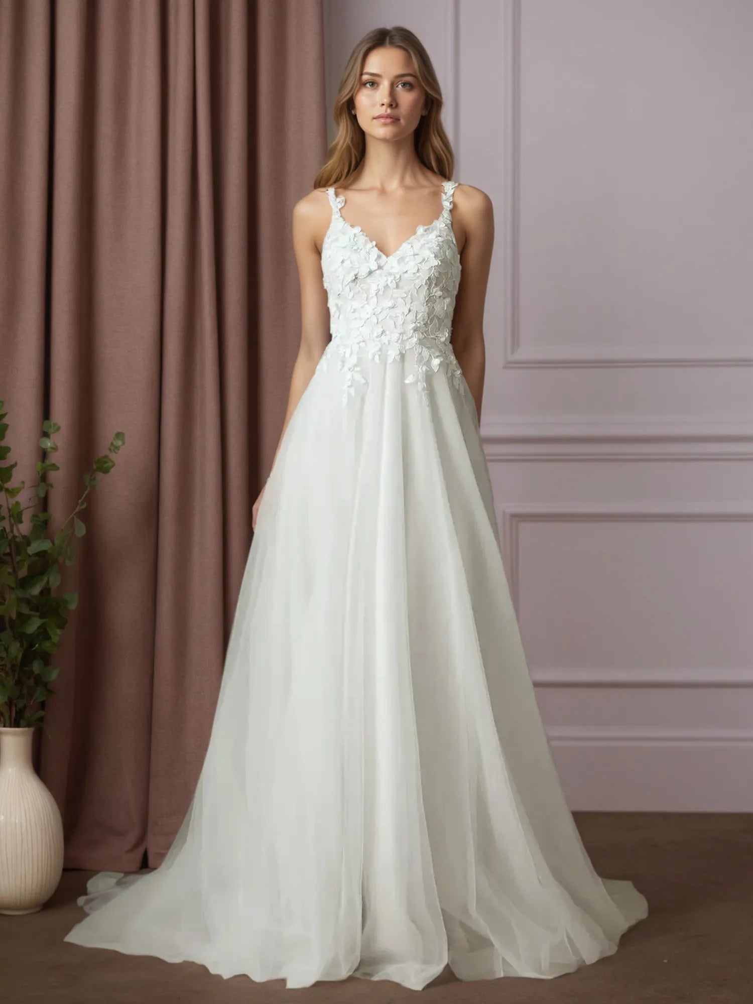 White Ball-Gown Lace Wedding Dress