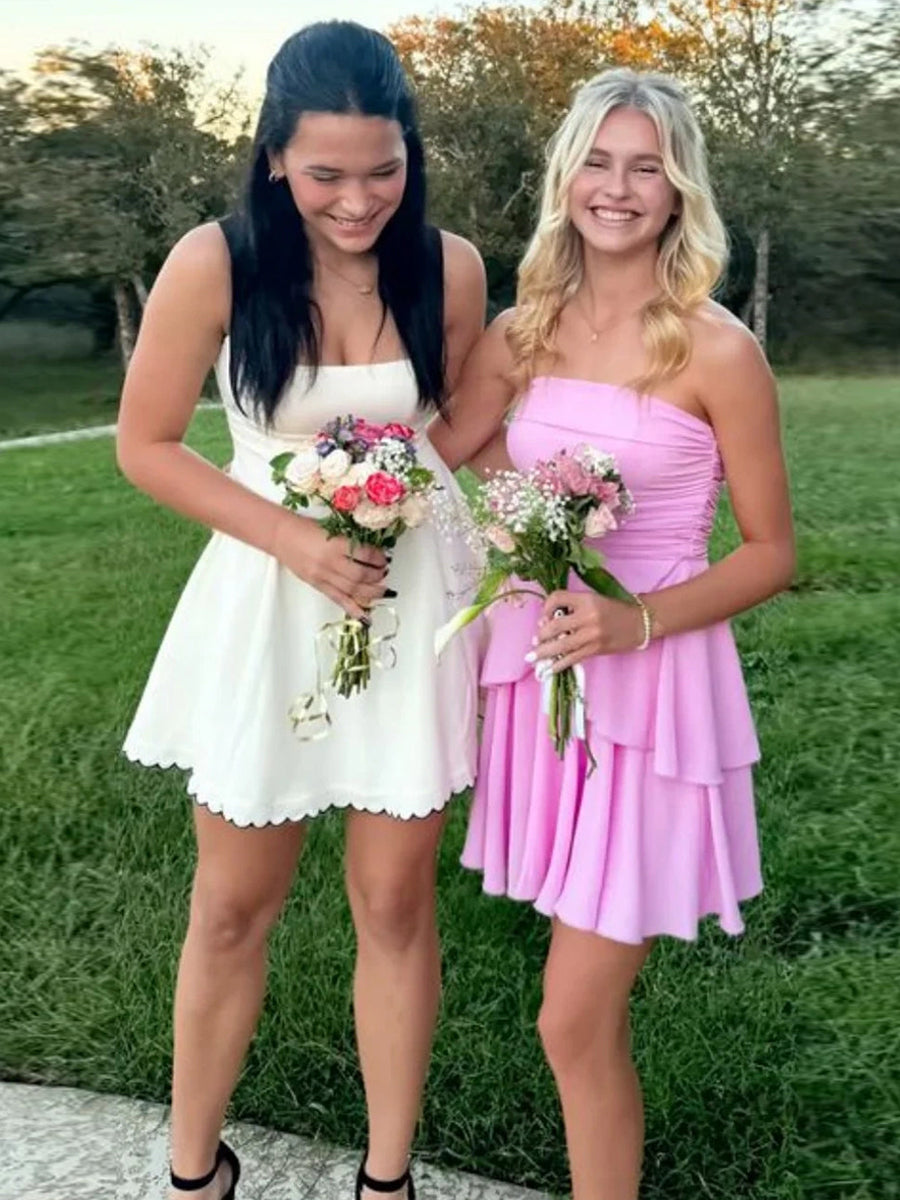Strapless Ruched Ruffle Mini Homecoming Dress - View 3 | FashionDia