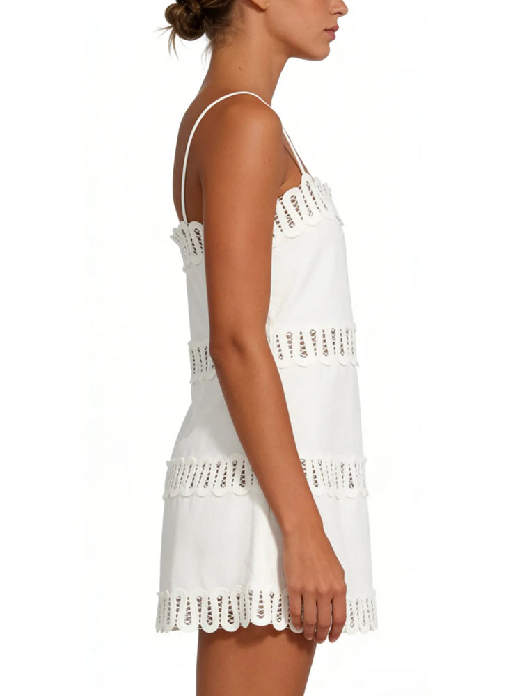 White Eyelet Scallop Mini Dress