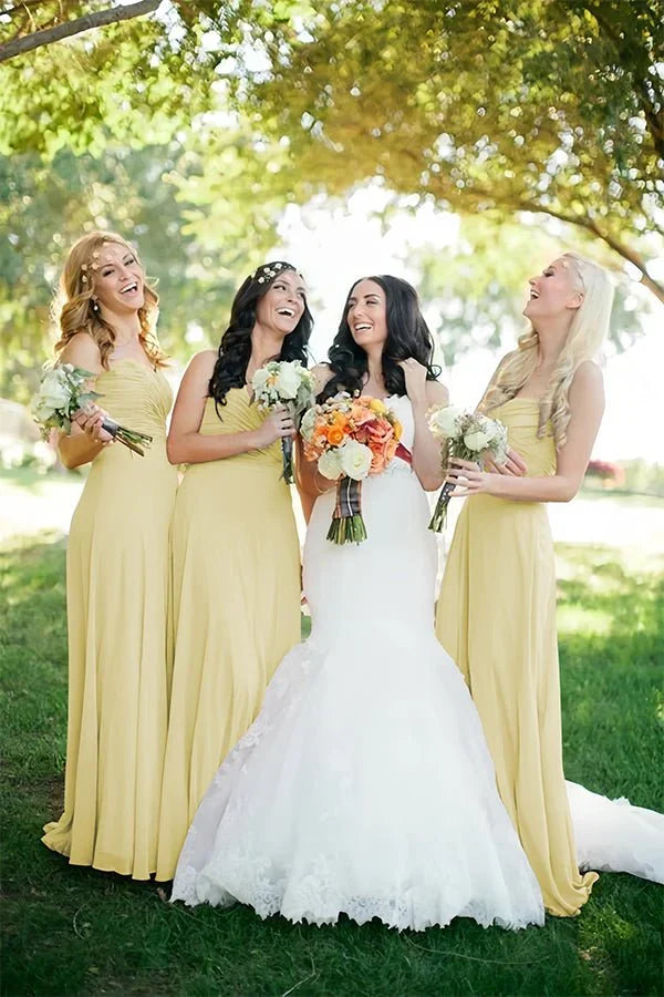 A Line Sweetheart Chiffon Floor Length Pleated Bridesmaid Dresses
