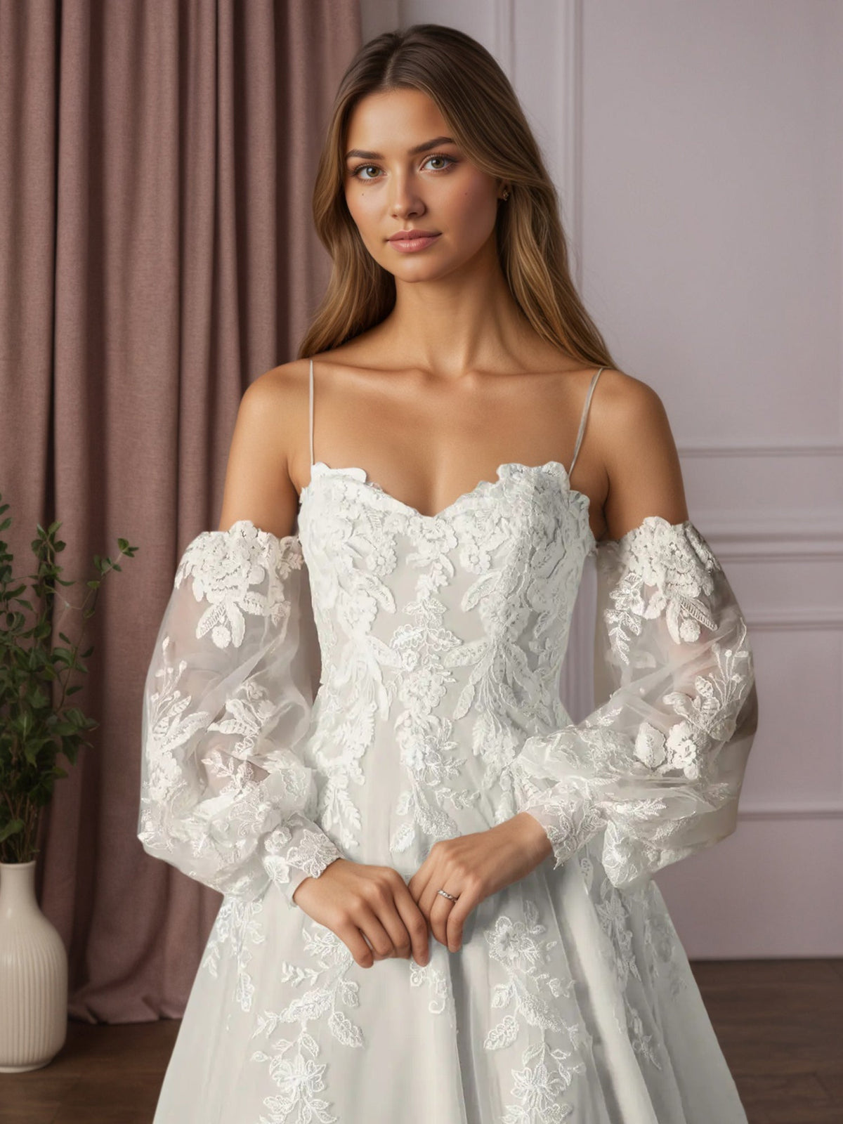 White Ball-Gown Strapless Lace Wedding Dress - View 5 | FashionDia