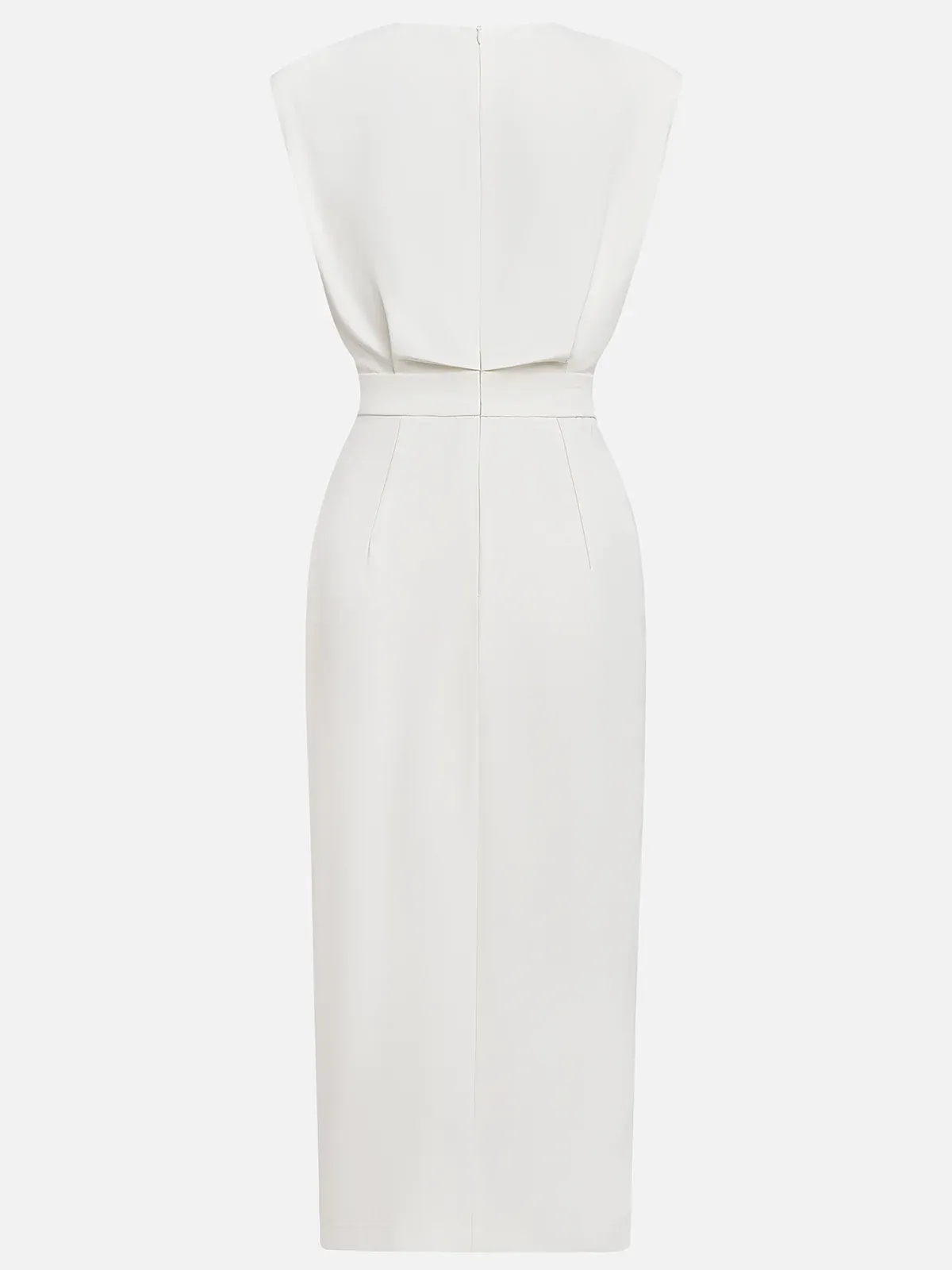 Off White Button Slit Crew Neck Sheath Midi Dress - View 5 | FashionDia