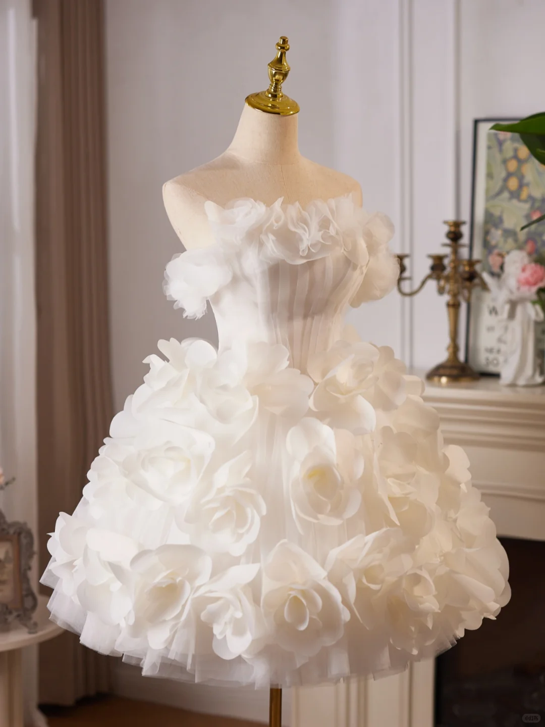 Gorgeous White Strapless Tulle 3D Flowers A-Line 18th Birthday Outfits Short Homecoming Dress - View 2 | FashionDia