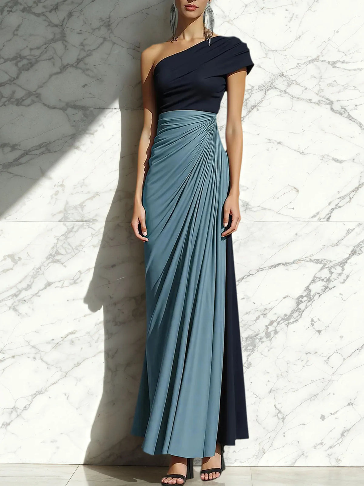 Sheath One-Shoulder Ruched Maxi Formal Dress - View 5 | FashionDia