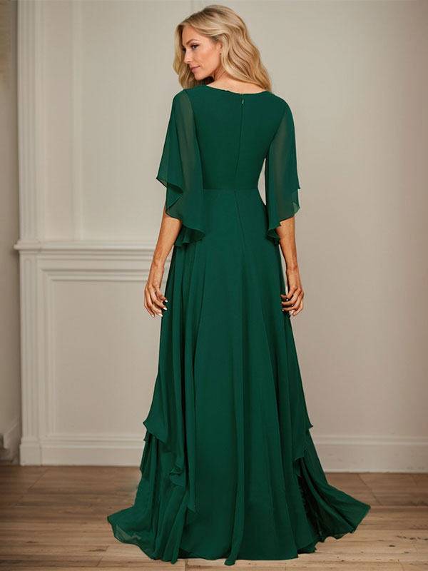 A-line V-Neck Floor-Length Chiffon Mother of the Bride Dress With Sequins Appliques Lace Beading - View 7 | FashionDia