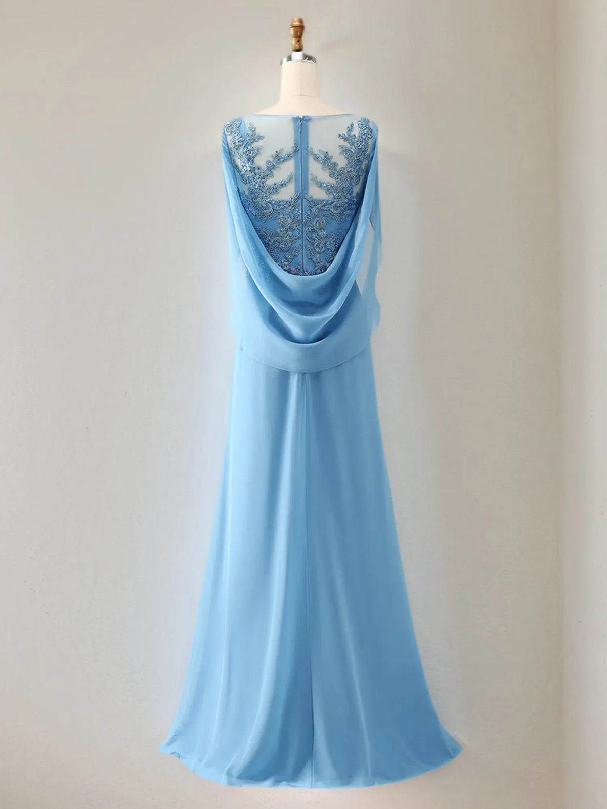 Trumpet/Mermaid Scoop Neck 1/2 Sleeve Chiffon Mother of the Bride Dress With Beadings - View 2 | FashionDia