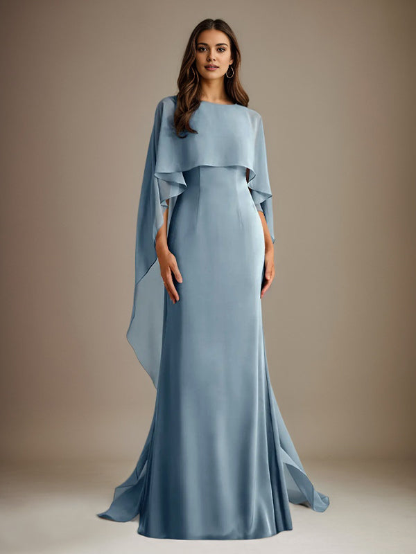 Sheath/Column Boatneck Floor-Length Chiffon Mother of the Bride Dress With Cascading Ruffles - View 6 | FashionDia