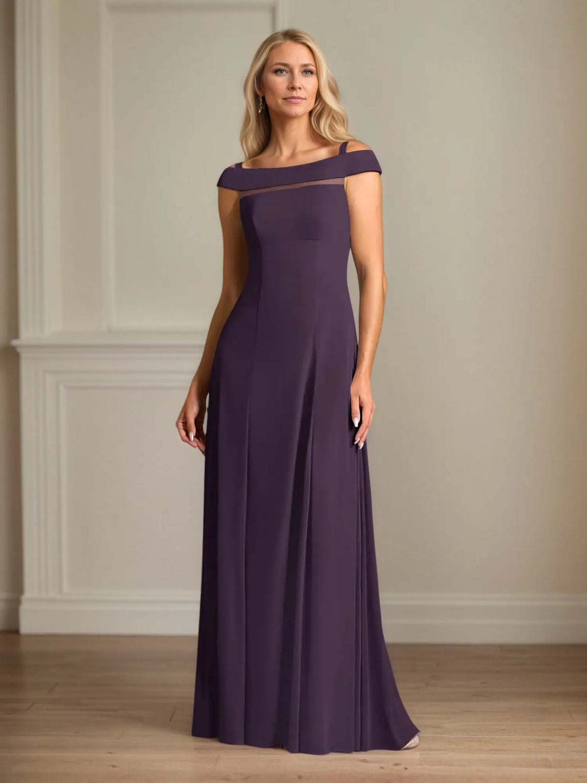 A-Line Off-the-Shoulder Sleeveless Chiffon Mother of the Bride Dress With Pleated - FashionDia