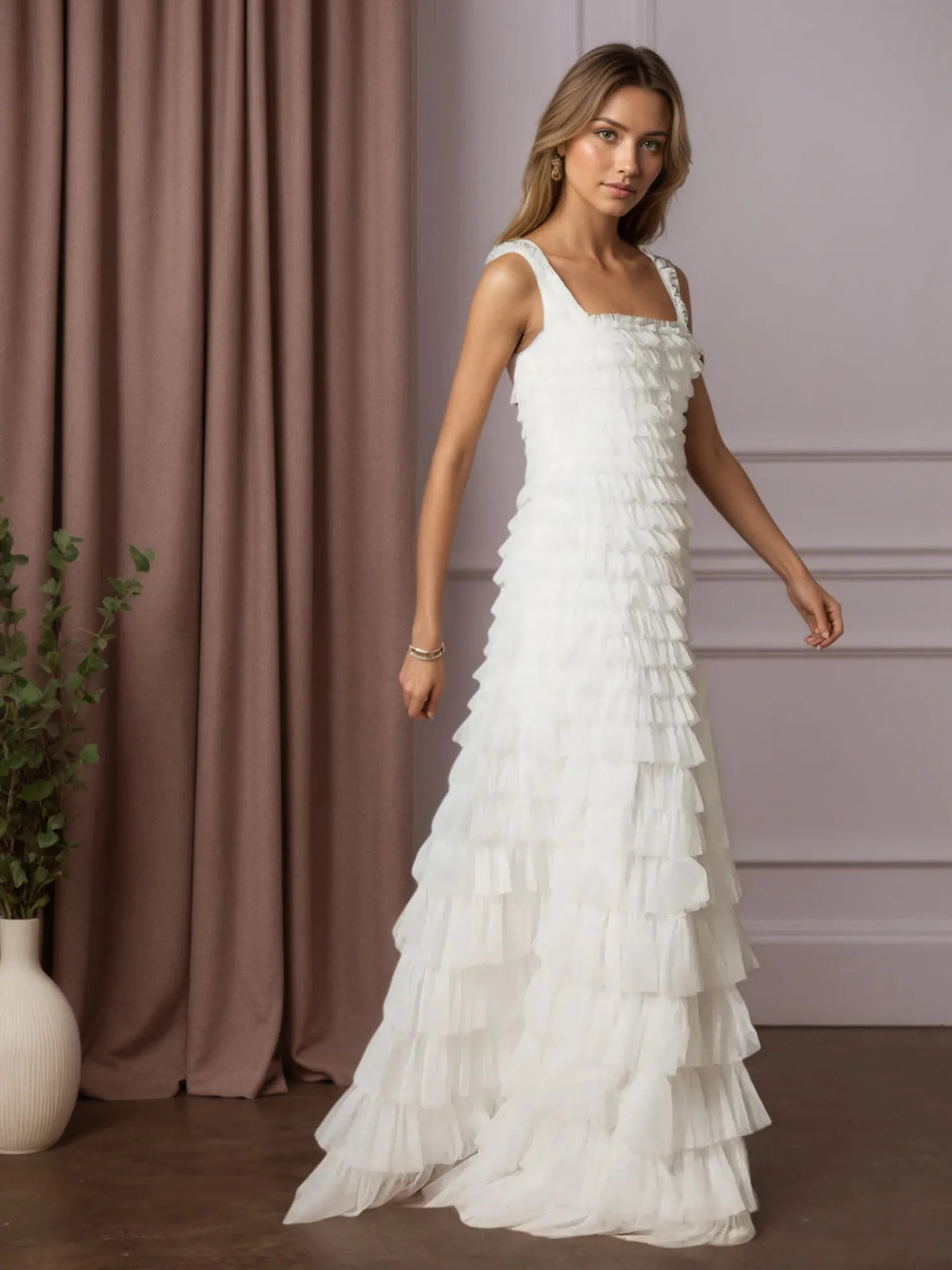 A-Line Ruched Tulle Wedding Dress - View 4 | FashionDia
