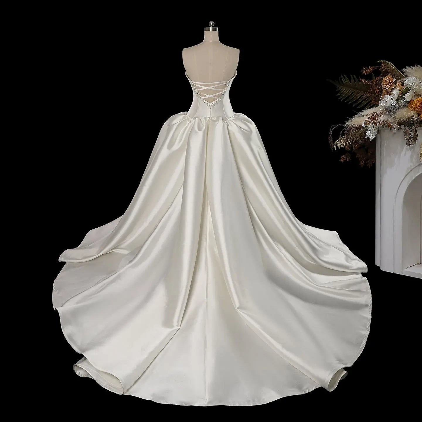 Classic White Satin Strapless Ball Gown Wedding Dress with Veil ZP114