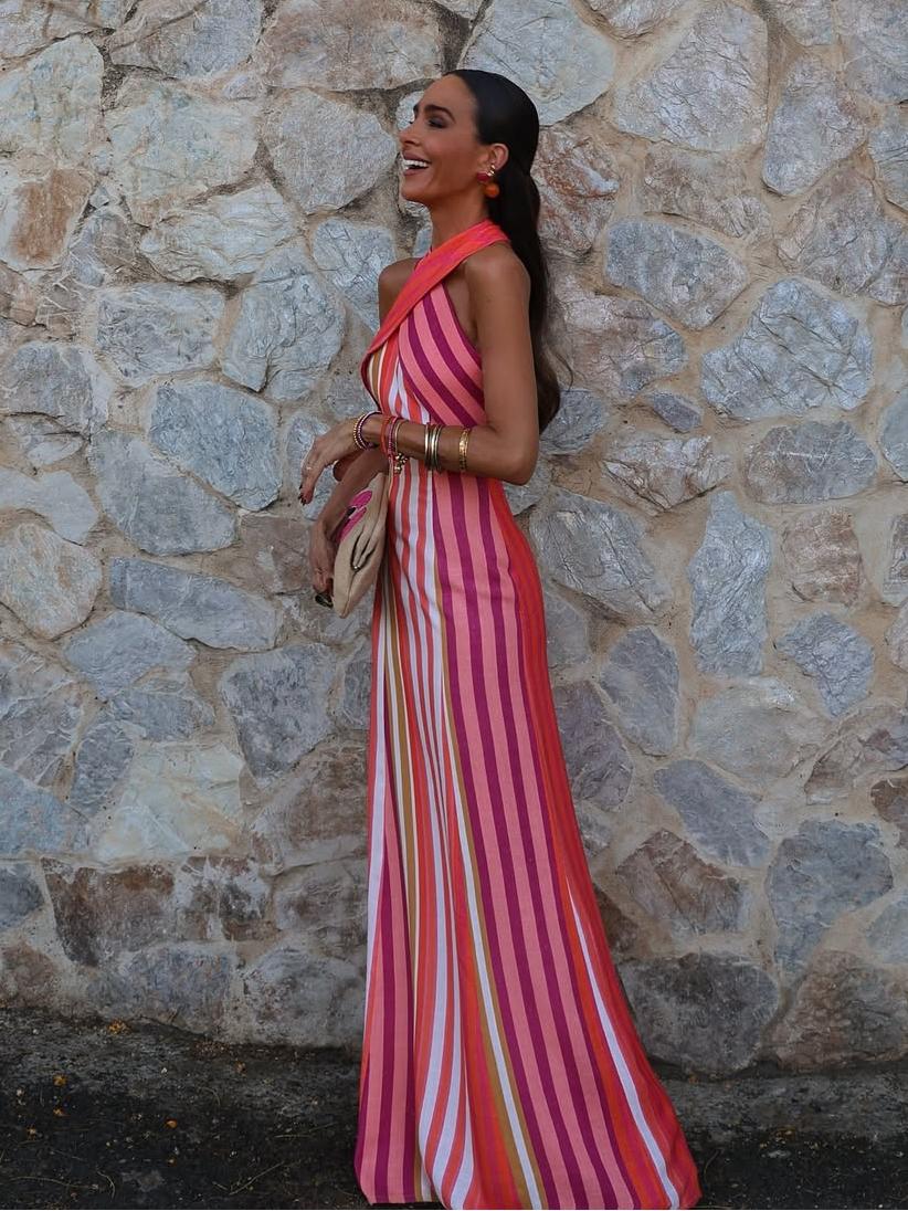 Sunset Samba Cross Halter Stripe Dress