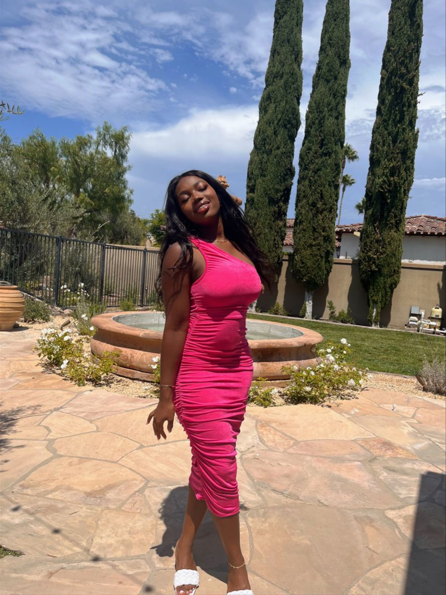 Sexy Ruched One Shoulder Party Dress,21th Birthday Outfit