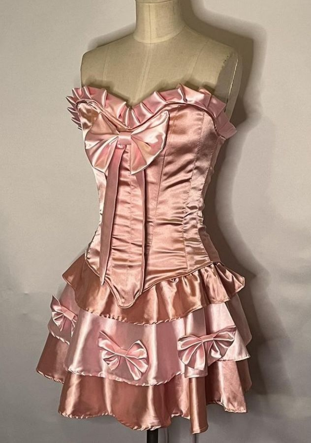 Sweet Strapless Satin A Line Homecoming Dress Pink Mini Prom Dress