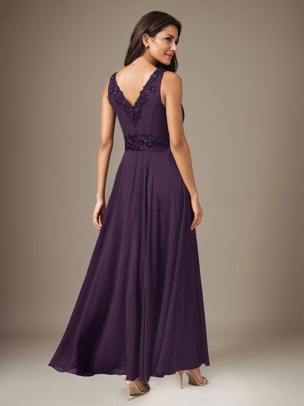 Plum A-Line Sequins Chiffon Dress - View 5 | FashionDia