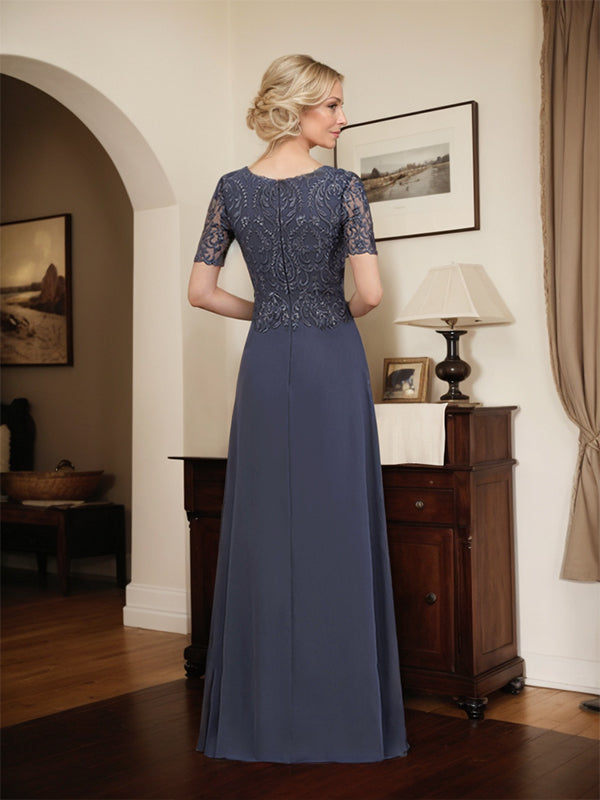 A-line Scoop Floor-Length Lace Chiffon Mother of the Bride Dress With Sequins - View 5 | FashionDia