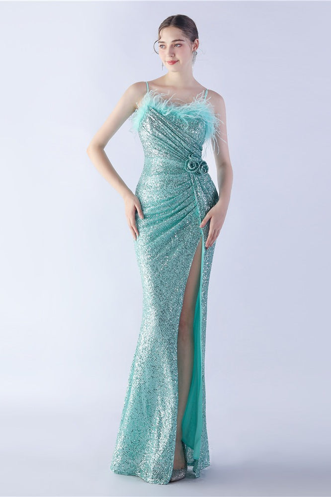 Ostrich Feather Embellished Dress with Relaxed Fit and Everyday Wear