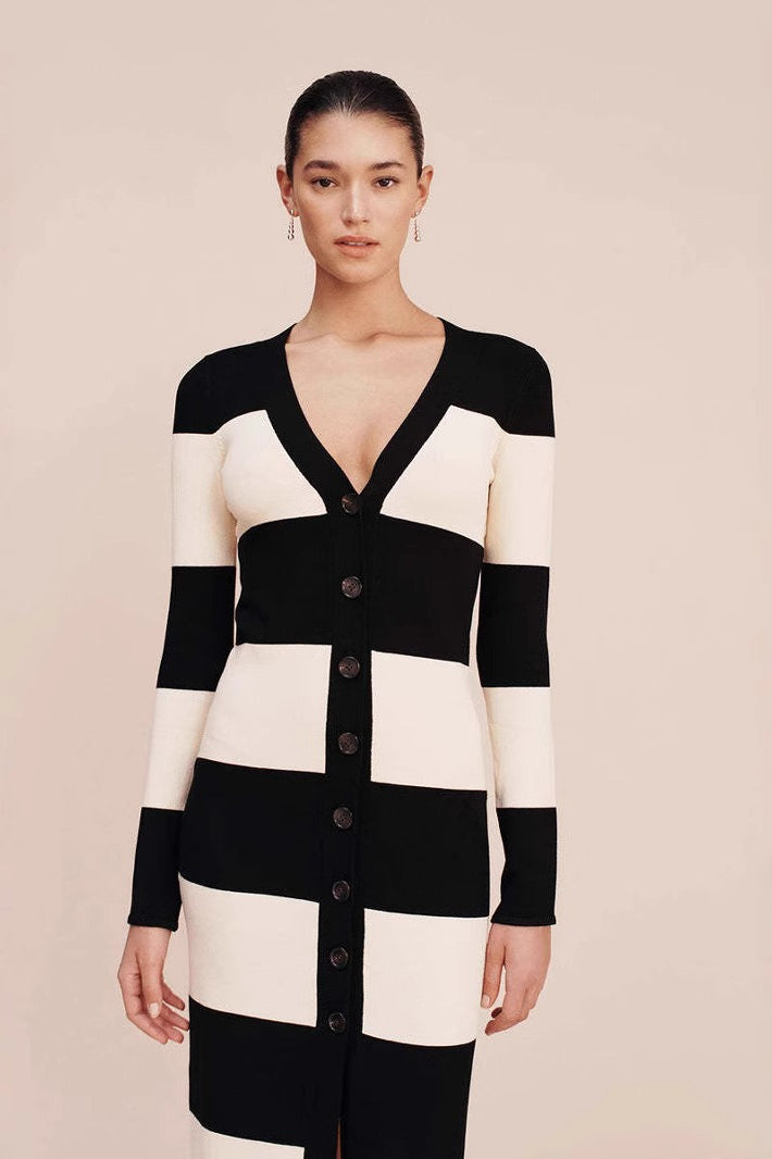 Fitted Strapless Striped Work Dress - VelvetHem