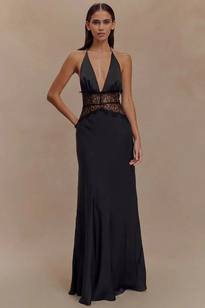 Lace Patchwork Backless Dress with Relaxed Fit and Streetwear Style