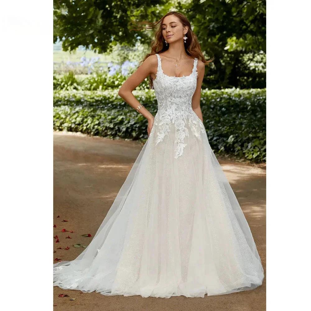 RODDRSYA Boho Elegant Wedding Dresses For Women Square Collar Appliques Lace Backless With Button Vestidos De Novia Custom Made (ZD13326)