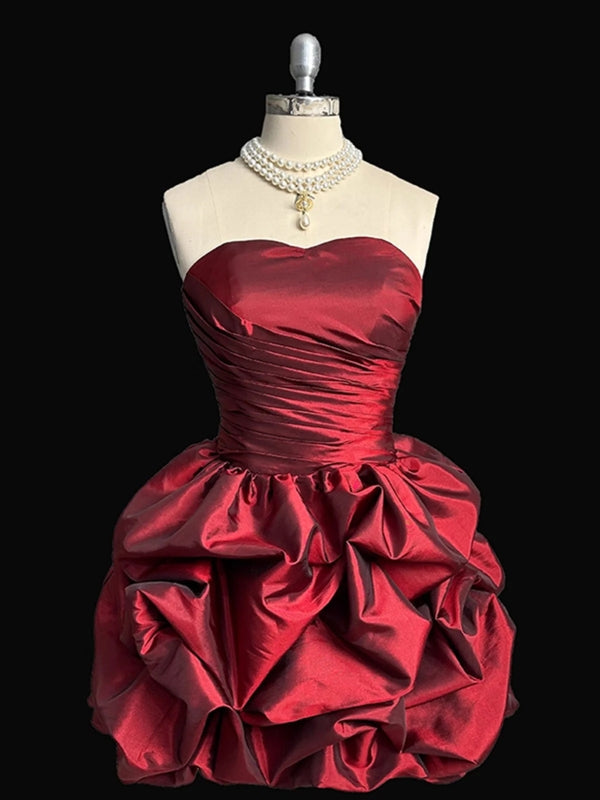 Wine Red Strapless Short Homecoming Dress Short Prom Dress