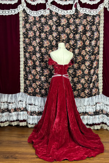Off The Shoulder Burgundy Prom Party Dress Velvet Evening Dress - View 2 | VelvetHem