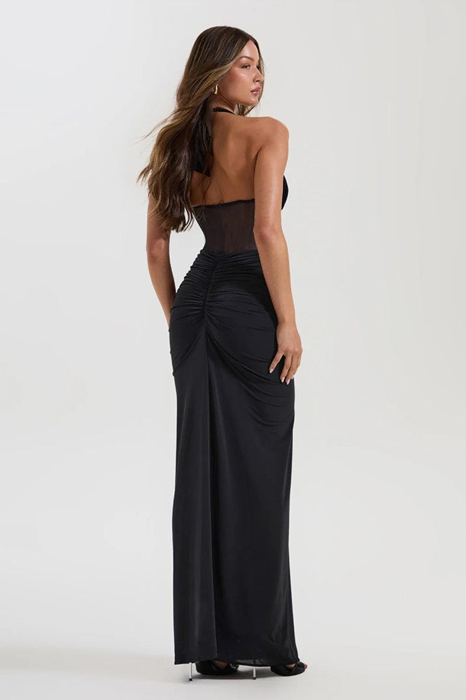 Halter Mesh Panel Dress with Relaxed Fit and Smart Casual Fashion