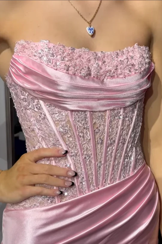 Strapless Lace Appliques Mermaid Party Prom Dress J8344