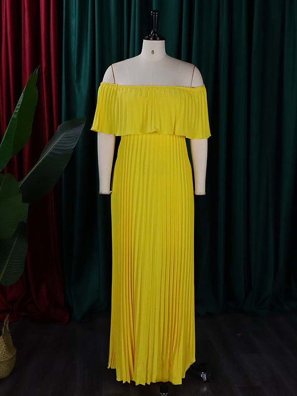 Wrap Pleated Solid Color Off-The-Shoulder Evening Dresses - View 6 | VelvetHem