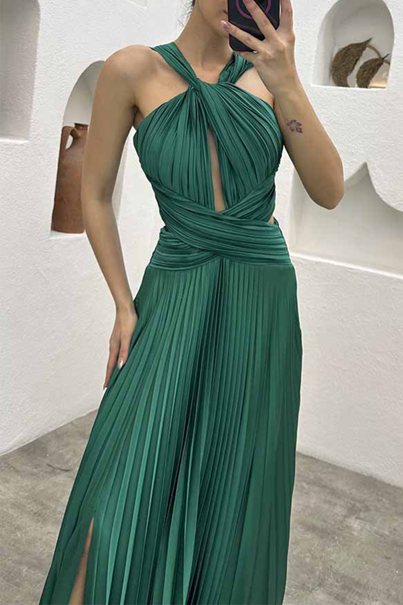 Elegant Solid Fold Halter Evening Dress Dresses - View 4 | VelvetHem