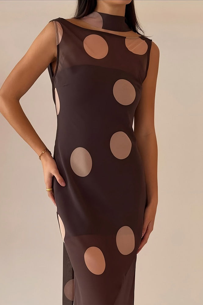Vintage Polka Dot Sleeveless Bodycon Maxi Dress - View 2 | VelvetHem