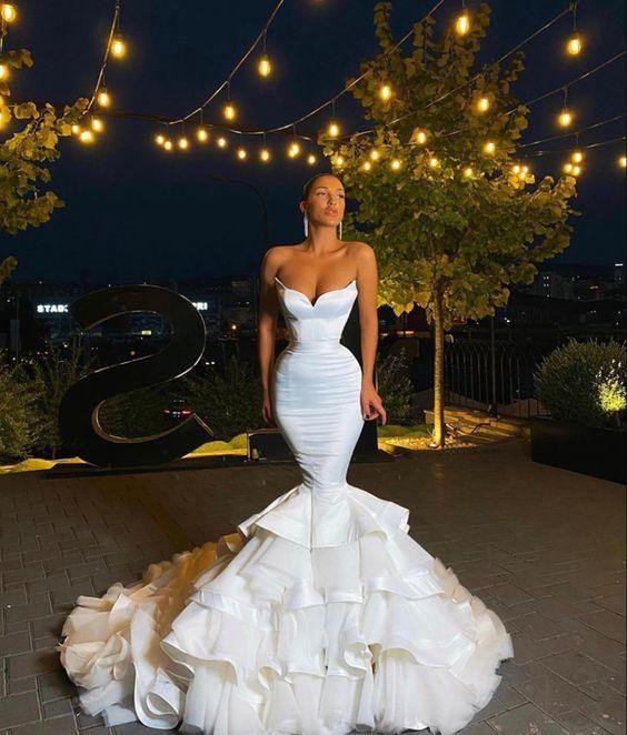 Mermaid White Fashion Long Prom Dress