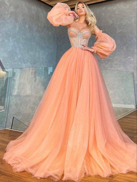 tulle long prom dress, evening dress