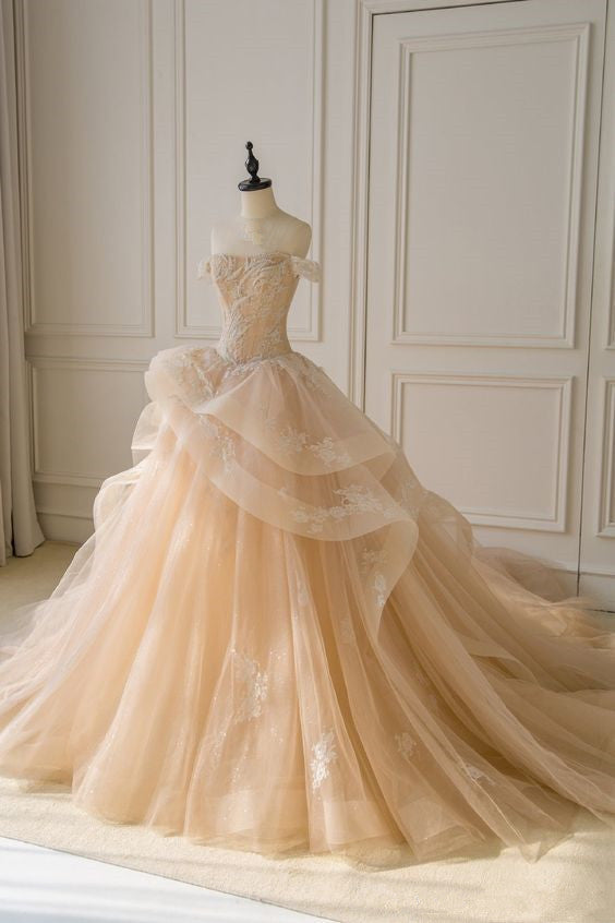 Gorgeous Champagne Appliques Quinceanera Dresses Wedding Dress - VelvetHem