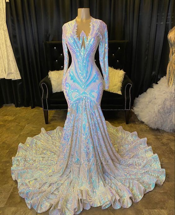 Long Sleeves Mermaid Prom Dress With Sequins - VelvetHem