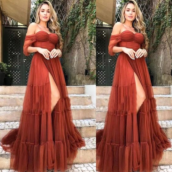 Burnt Orange Prom Dresses Slit