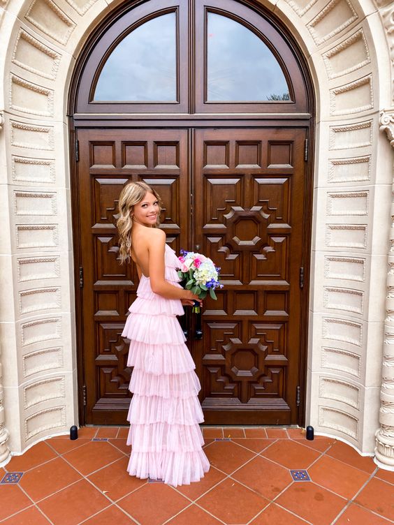 Pink Evening Dress Long Prom Dress Party Dress - View 2 | FashionDia