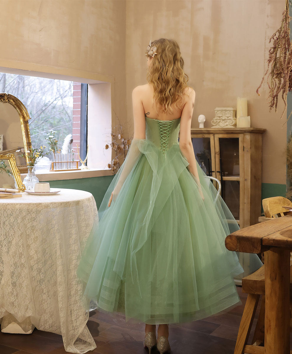 Green Tulle Lace Tea-Length Prom Dress Green Tulle Formal Dress - View 2 | FashionDia