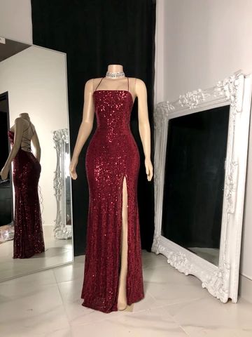 Burgundy sequin long prom dress, Special Occasion Dresses - FashionDia