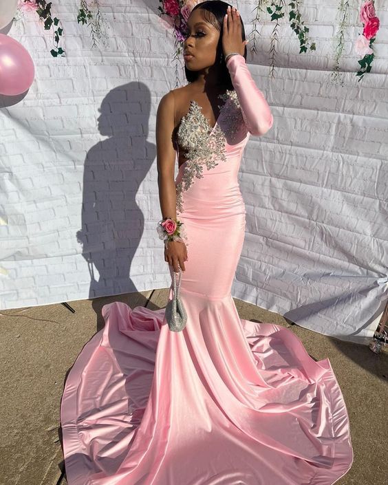 Pink Unique Long Prom Dress Mermaid Party Dress